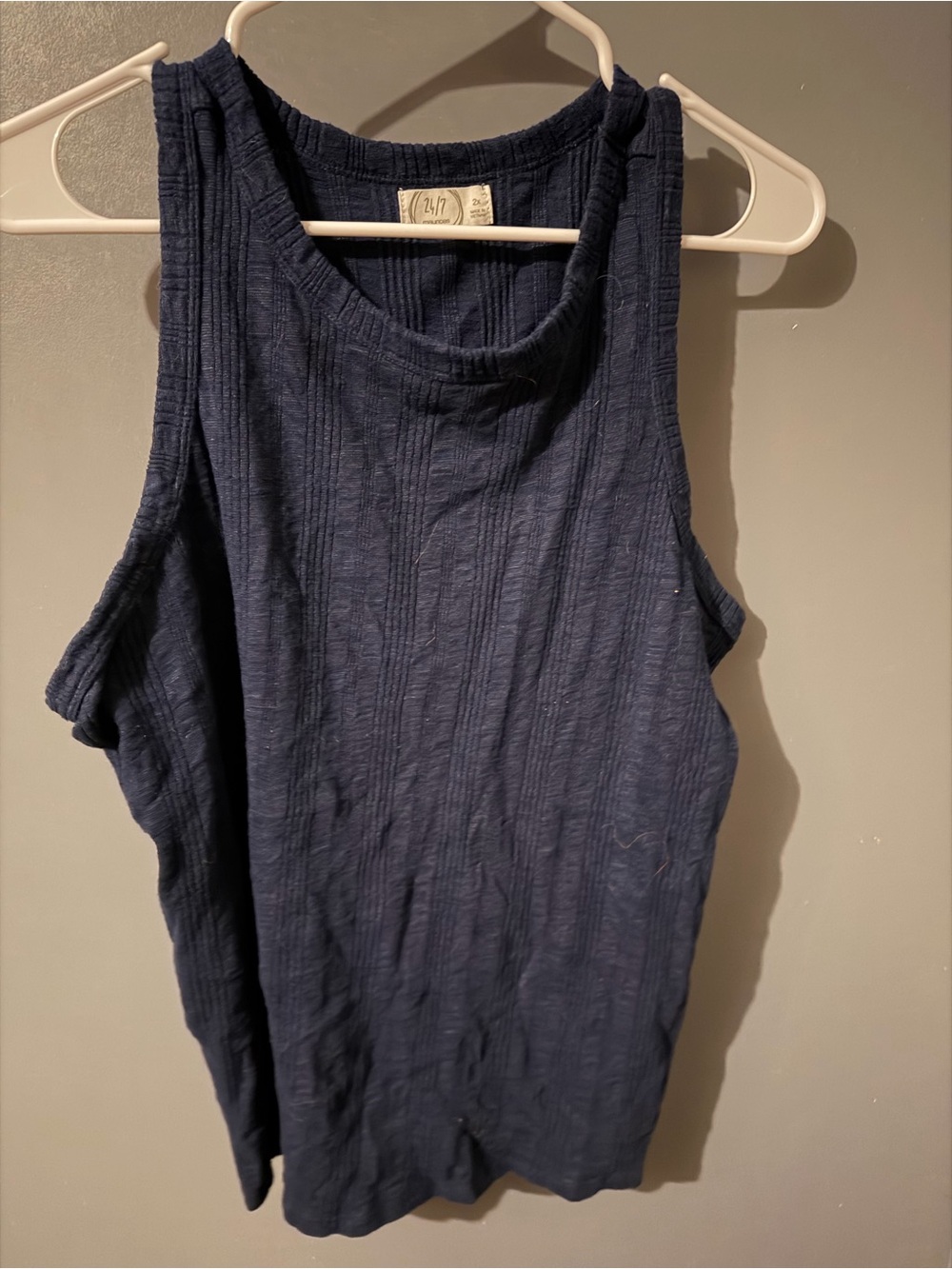 Washed Ribbed Navy Tank Top - Casual Women's Sleeveless Shirt